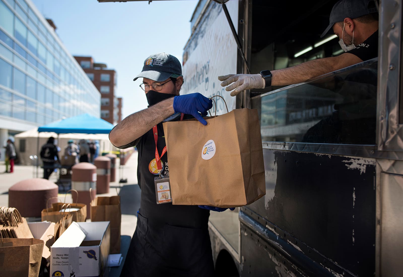 Meals are handed out to frontline workers.