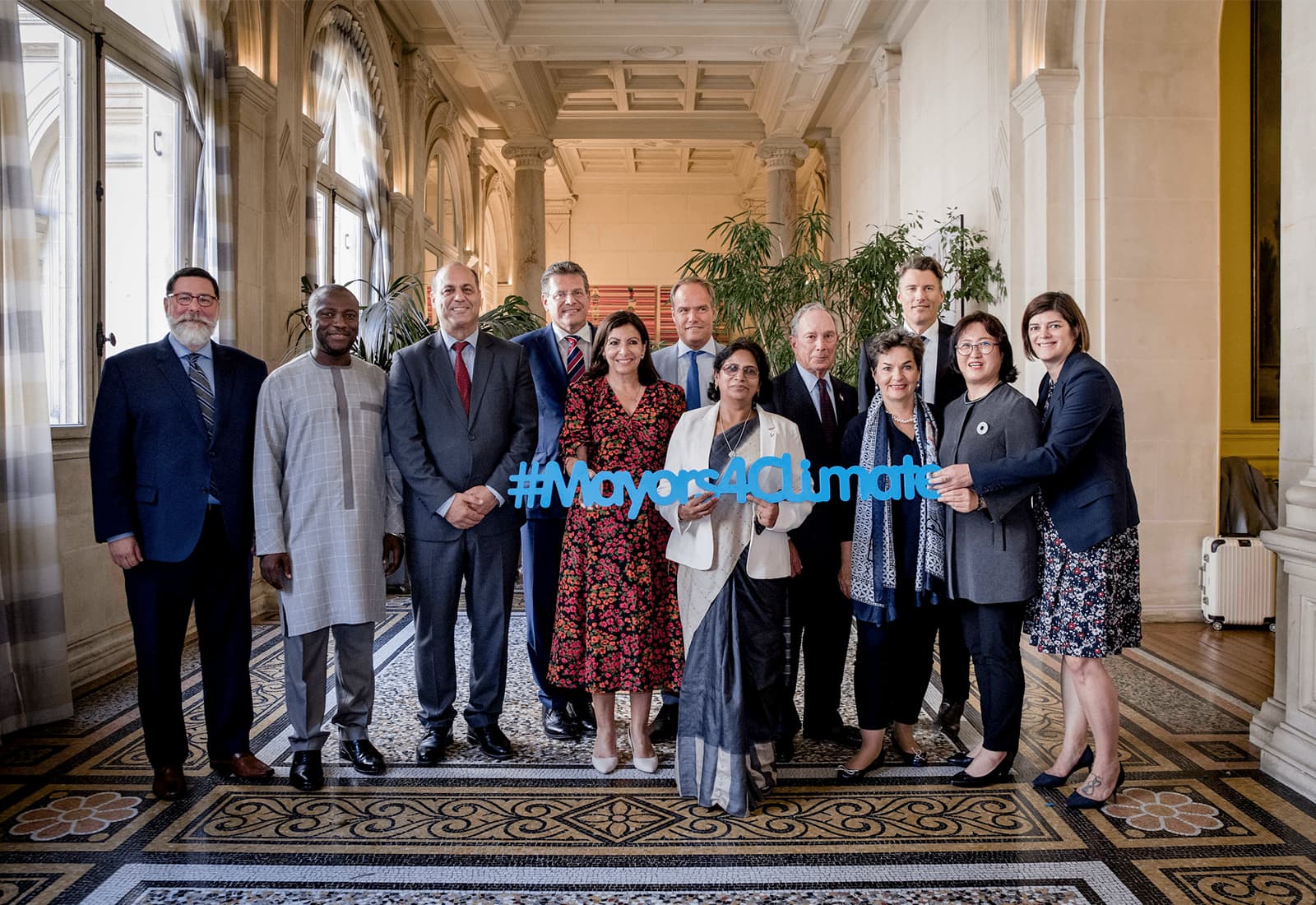 Pittsburgh Mayor Bill Peduto; Accra, Ghana Mayor Mohammed Adjei Sowah; Chefchaouen, Morocco Mayor Mohammed Sefiani; European Commissioner Maroš Šefčovič; Mayor of Paris Anne Hidalgo; Lord Mayor of Heidelberg, Germany Eckart Würzner; Nagpur, Former India Mayor Nanda Jichkar; Mike Bloomberg; Former Vice-Chair of Global Covenant of Mayors Christiana Figueres; Former Mayor of Vancouver, Canada and Global Covenant of Mayors Ambassador Gregor Robertson; Seoul, Korea Metropolitan Government Represenative Ami Koo; Global Covenant of Mayors Executive Director Amanda Eichel.