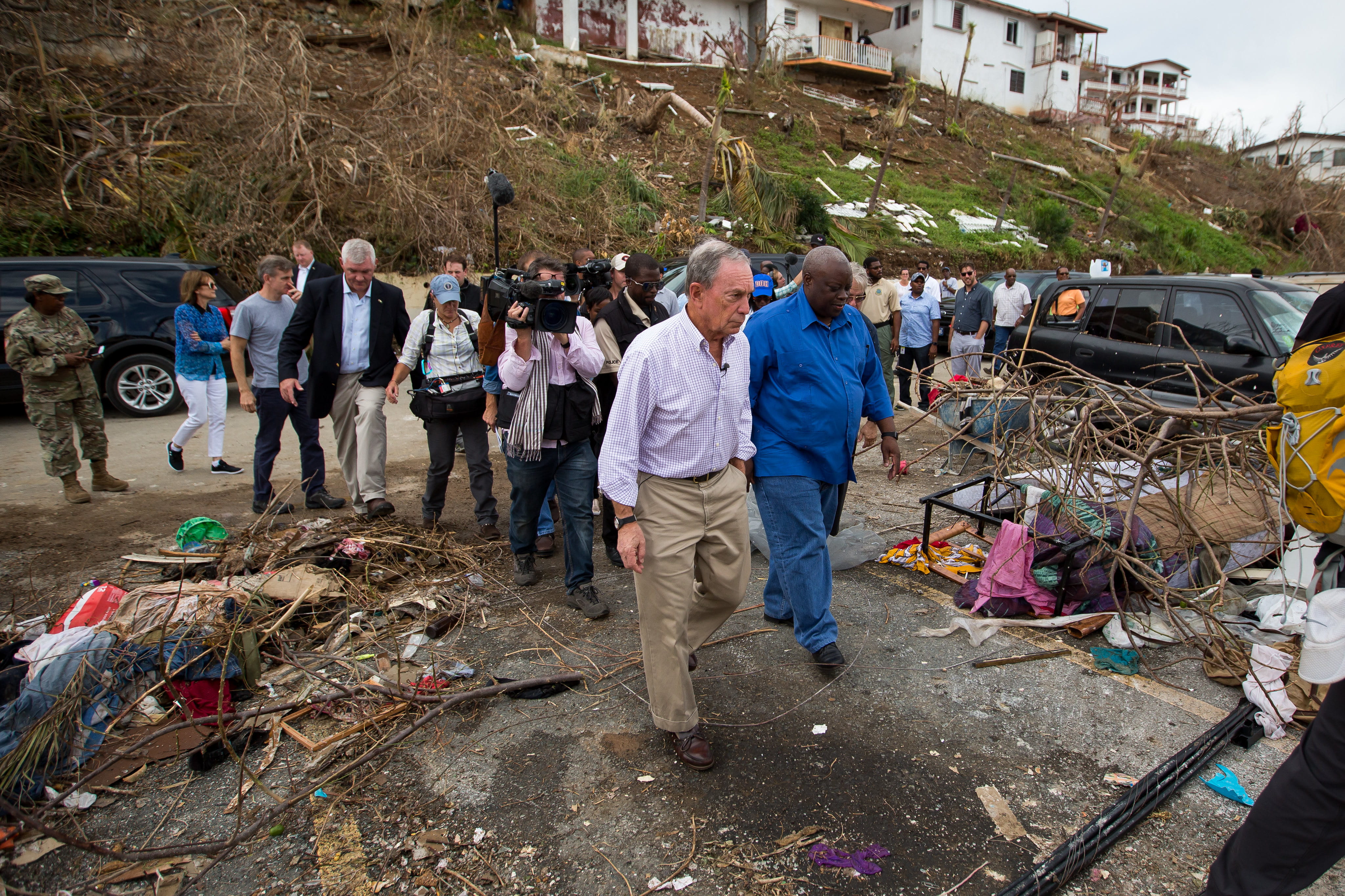 Mike Bloomberg tours the aftermath of Hurricanes Maria and Irma in the U.S .Virgin Islands with Governor Mapp.